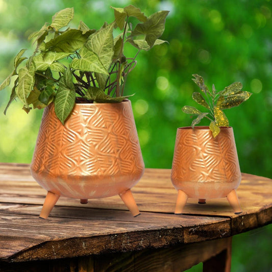 Orange Hazel Metal Planter with Stand | Set of 2