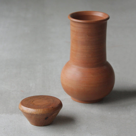 Terracotta Carafe and 2 tumblers with Wooden Lid