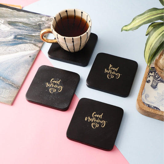 Gold Inlay Marble Coaster | Set of 4