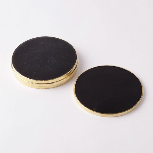 Gold Rim Wooden Coaster | Set of 4