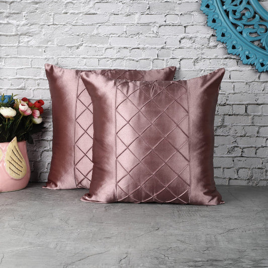 Check Satin Cushion Cover| Rose  |Set of 2