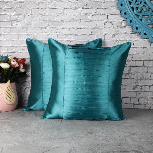 Fold Satin Cushion Cover| Turquoise |Set of 2