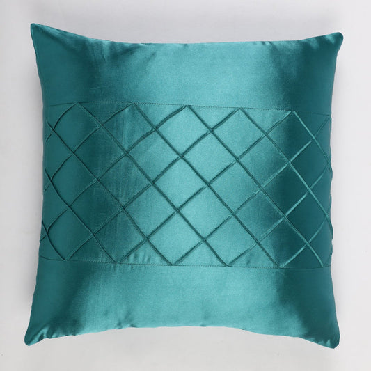 Check Satin Cushion Cover| Turquoise |Set of 2