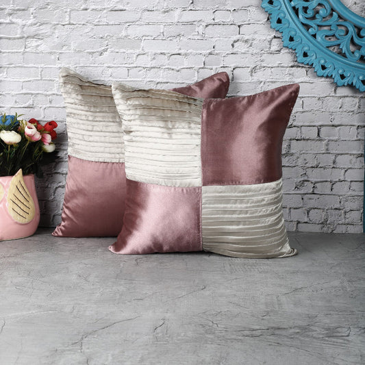 Satin Cushion Cover| White & Pink |Set of 2