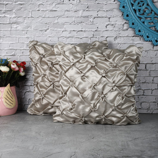 Quilted Satin Cushion Cover| Ivory |Set of 2