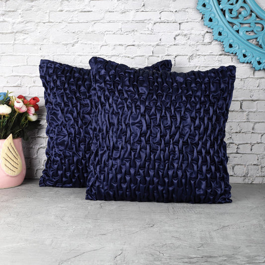 Smocked Satin Cushion Cover| Navy |Set of 2