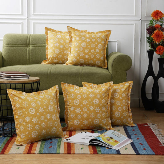 Cotton Printed Cushion Cover| Yellow |Set of 5