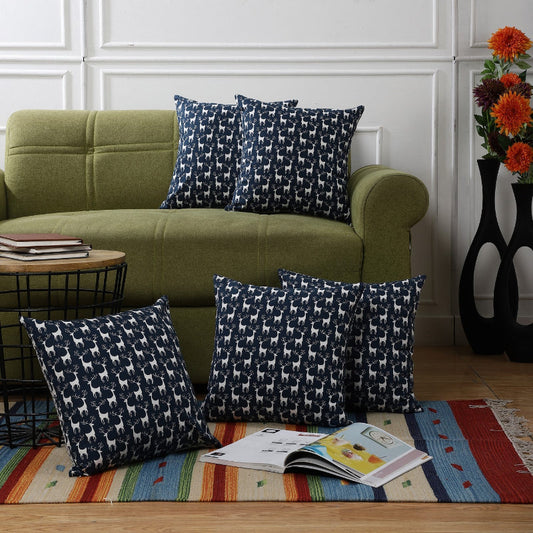 Cotton Two Way Printed Cushion Cover | Blue |Set of 5