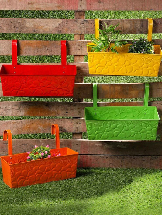 Flower embossed Rectangle Planters | Set of 4