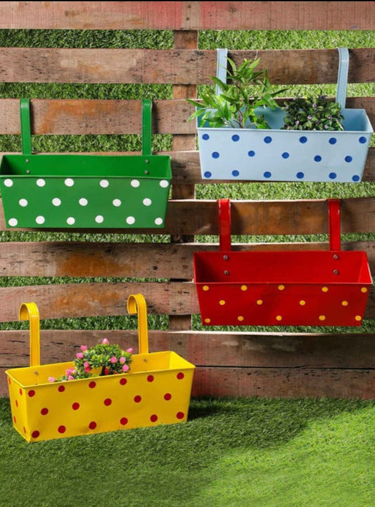 Polka Dot Multicolor Rectangle Metal Planters | Set of 4