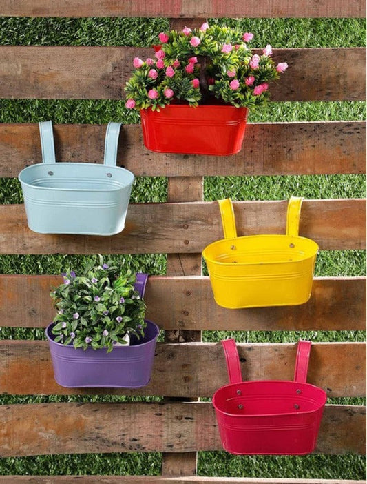 Oval Multicolor Railing Planters | Set of 5