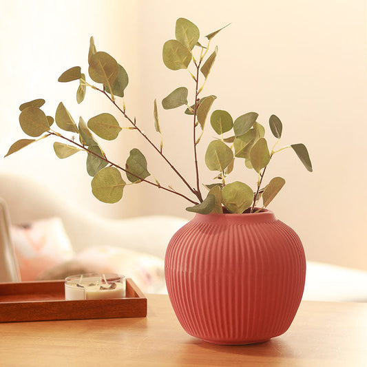 Peachy Pink Ribbed Modern Vase | 8 Inches