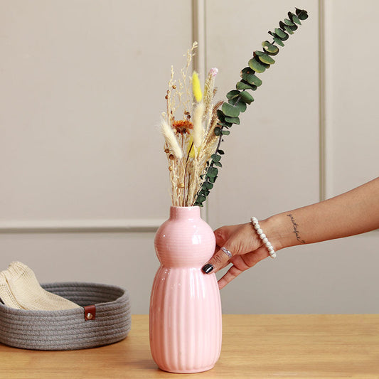 Peach Pumpkin Vase With Eucalyptus Bunch