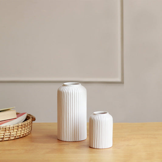 White Ribbed Vases | Set of 2 & 3