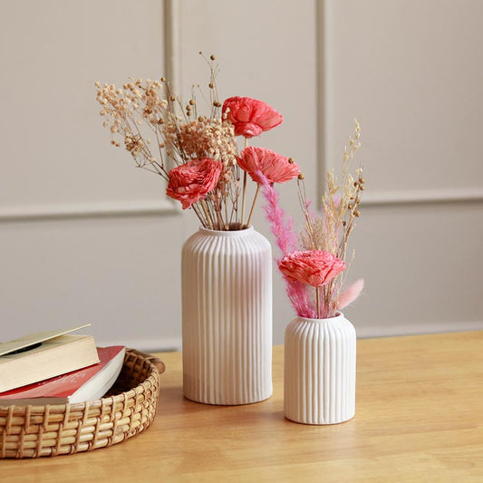 White Ribbed Vases | Set of 2 & 3