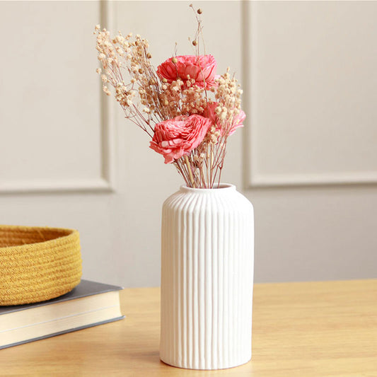 Modern Ribbed White Vase | 6 Inch, 9 Inch, 12 Inch