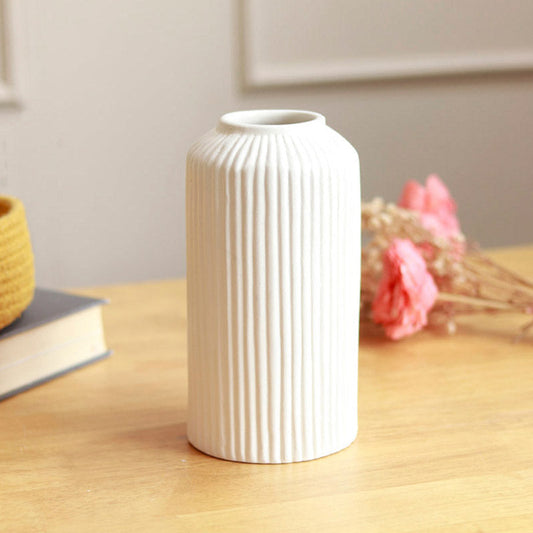 Modern Ribbed White Vase | 6 Inch, 9 Inch, 12 Inch