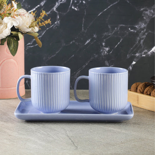 Combed Mug Set with Tray | Set of 2 | Multiple Colors