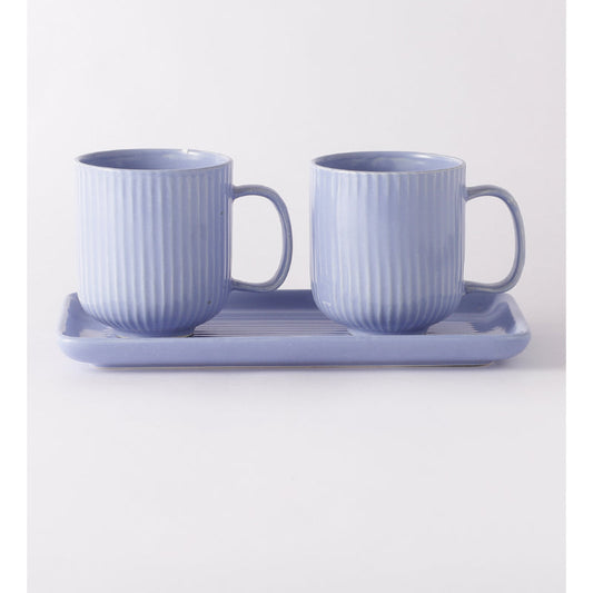 Combed Mug Set with Tray | Set of 2 | Multiple Colors