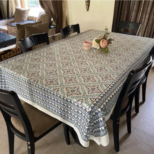 Jaipuri Cotton Hand Blue Block Design Table Cover