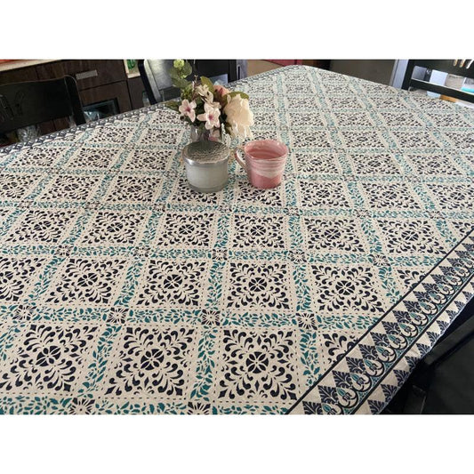 Jaipuri Cotton Hand Blue Block Design Table Cover