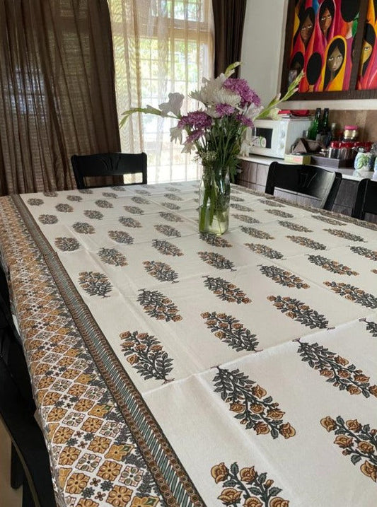 Cream Floral Printed Cotton Table Cover