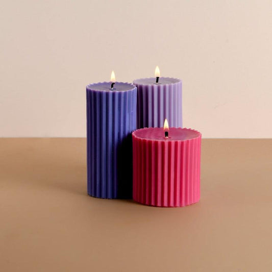 Scented Pillar Candle 2 Tall & 1 Short | Multi-Color Set of 3