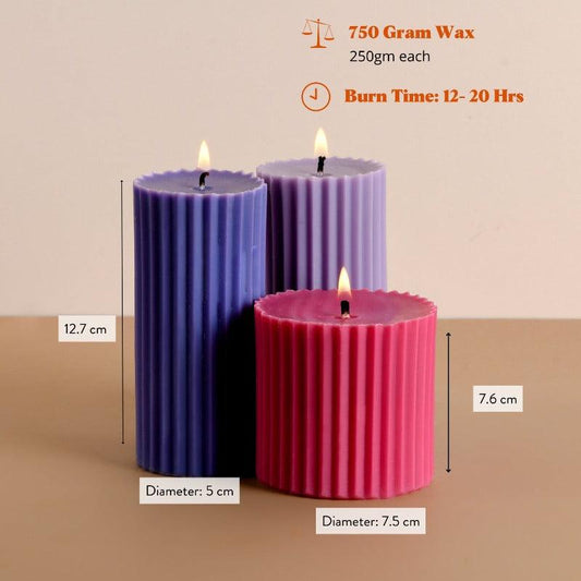 Scented Pillar Candle 2 Tall & 1 Short | Multi-Color Set of 3