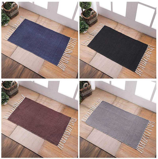 Cotton Plain Dhurrie | Floormat | 30x18  Inches | Set of 4