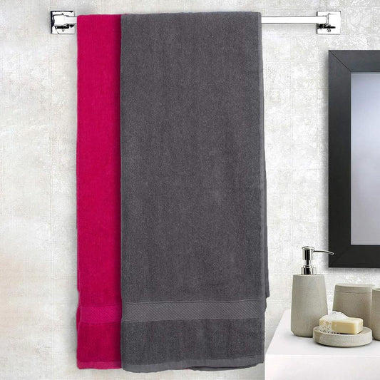 Dark Pink & Grey Bath Towel  | Set Of 2