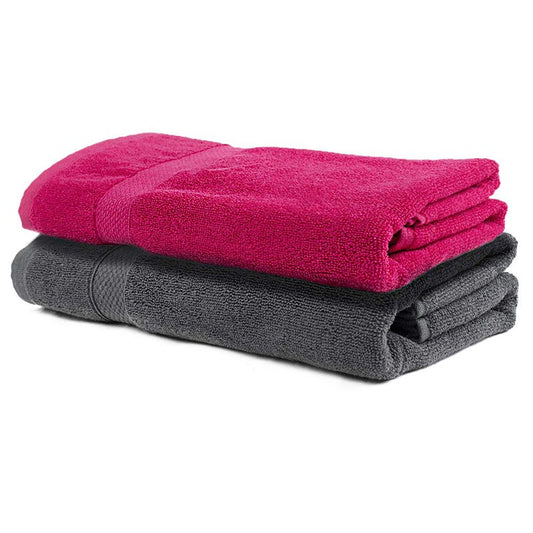 Dark Pink & Grey Bath Towel  | Set Of 2