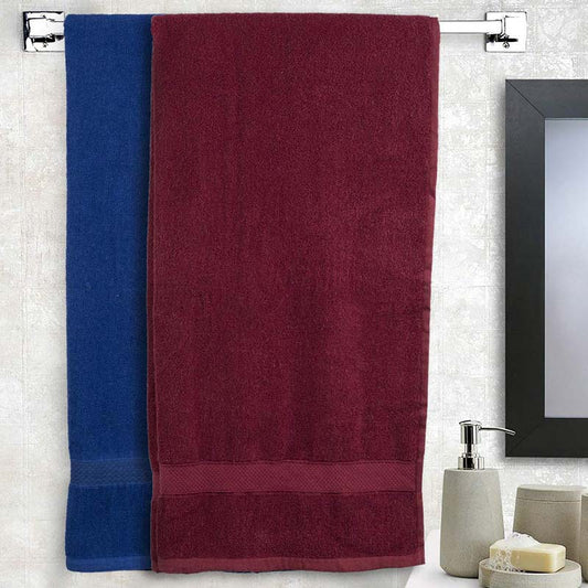 Royal Blue & Maroon Bath Towel  | Set Of 2