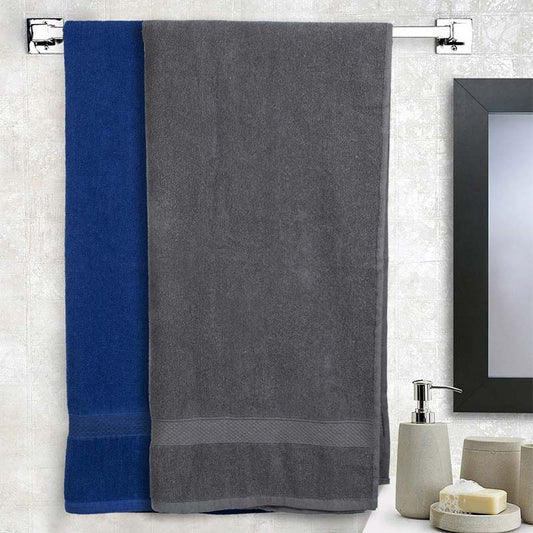 Royal Blue & Grey Bath Towel  | Set Of 2