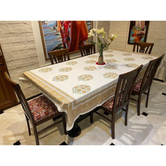 Cream Handblock Cotton Table Cover