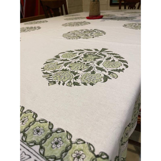 Grey Handblock White Table Cover