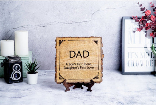 Dad Son's Hero Engraved Bark Edge Wooden Plaque