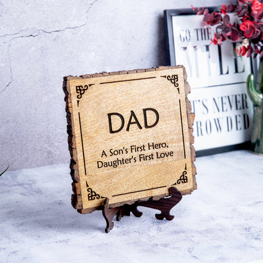 Dad Son's Hero Engraved Bark Edge Wooden Plaque