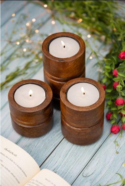 Baku Walnut Candle Stands | Set of 3