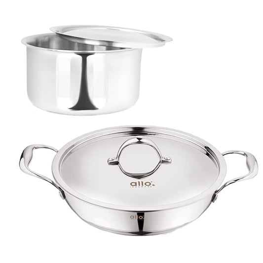 Nova CookSafe Triply Stainless Steel Kadhai & Tope | Set Of 2