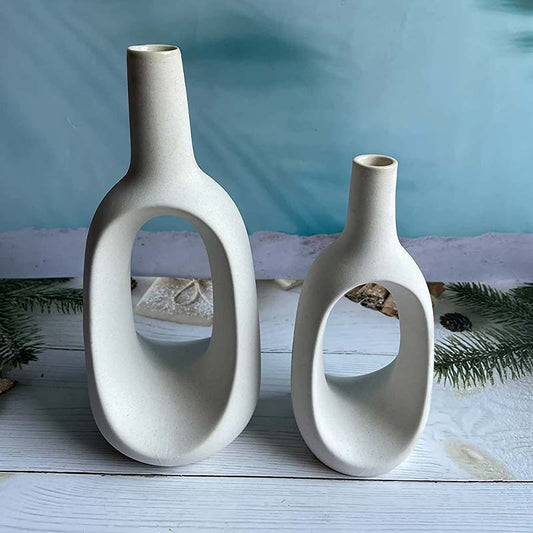 Modern Ceramic Vases Combo  | Set of 2 | 8.5 Inches & 6.5 Inches