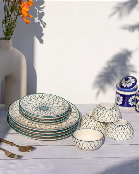 Mechalis Ceramic Handpainted Dinner Set  | Set Of 12