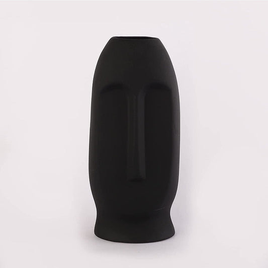 Modern Decorative Black Ceramic Face Shaped Vase | 10 inch