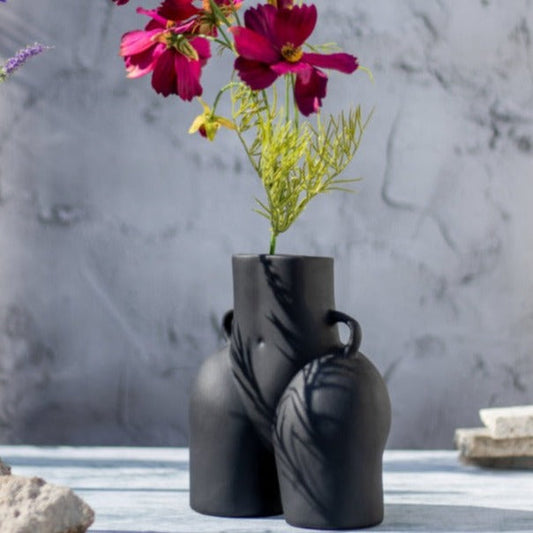 Daphne Decorative Black Ceramic Vase | 8 inch