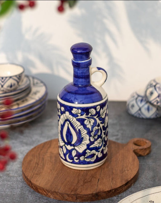 Ceramic Blue Floral Art Hand painted Oil Dispenser | 1 Liter