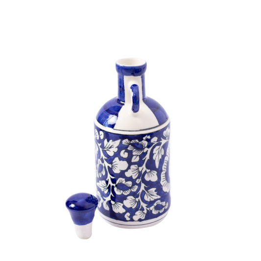 Ceramic Blue Floral Art Hand painted Oil Dispenser | 1 Liter