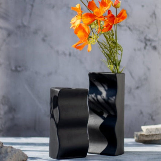 Helen Decorative Black Ceramic Vase | Set of 2