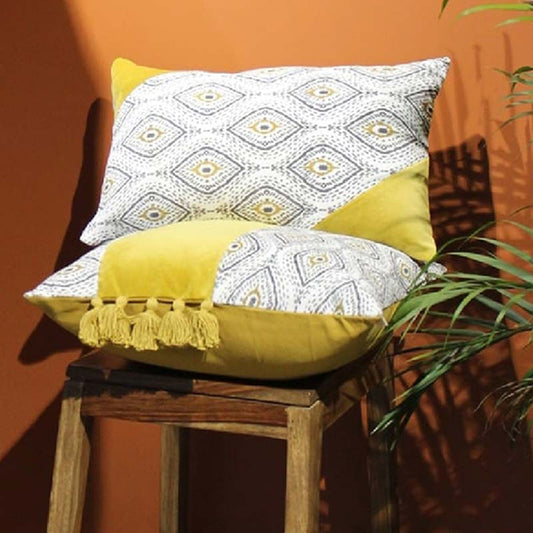 Makhamalee Ocre Lumbar Cushion Cover | 20x12 inches