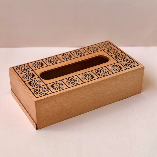 Wooden Tissue Box With Spoon Stand Combo