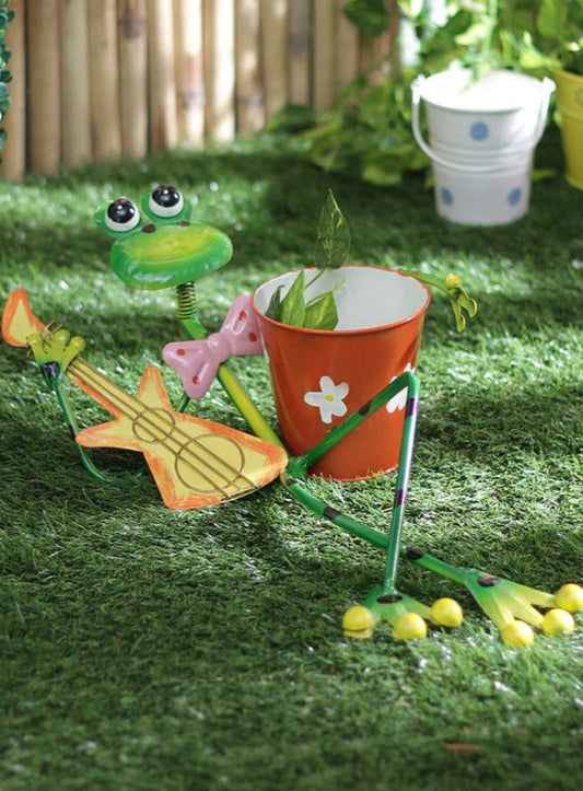 Frog Lying Playing Guitar Planter