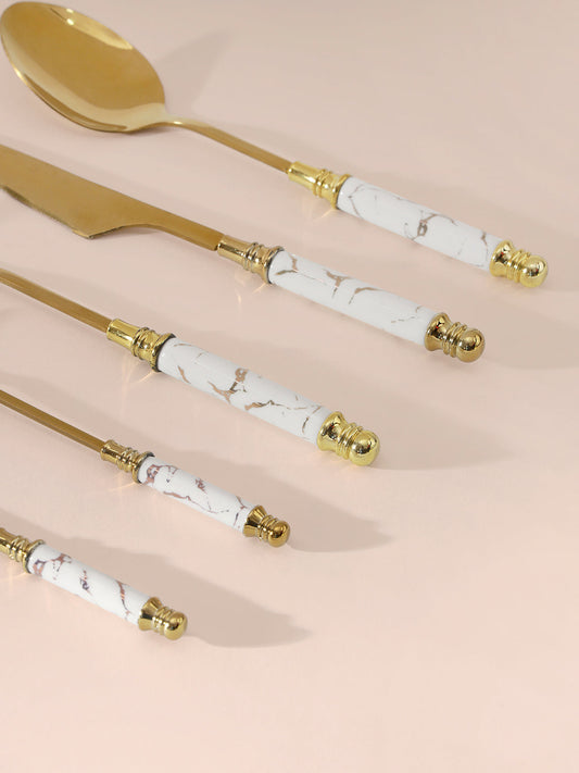 Marble and Gold Cutlery Set | Set of 5